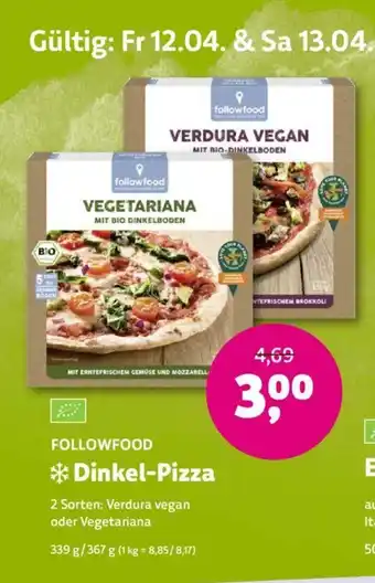 Denns BioMarkt FOLLOWFOOD Dinkel-Pizza 339/367g Angebot