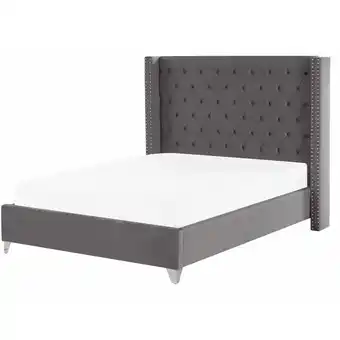 ManoMano Bett Grau Samt mit Lattenrost 140 x 200 cm Hohes Gestepptes Kopfteil Knopfheftung Nieten Chesterfield Stil Retro Doppelbett S Angebot