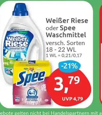 Budni Weißer Riese oder Spee Waschmittel versch. Sorten 18-22 WL Angebot