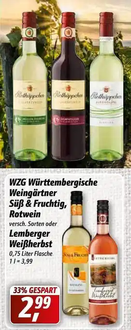 Simmel Wzg Württembergische Weingärtner Süß & Fruchtig, Rotwein Oder Lemberger Weißherbst Angebot