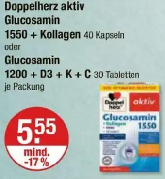 V Markt Doppelherz aktiv Glucosamin 1550+ Kollagen 40 Kapseln oder 1200+ D3+ K + C Angebot