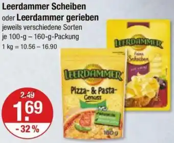 V Markt Leerdammer Scheiben oder Leerdammer gerieben 100-160 g Packung Angebot