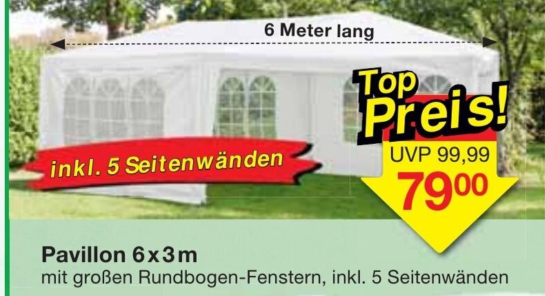 Pavillon 6x3m Angebot bei Jawoll