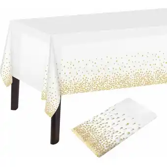 ManoMano Tischdecke Weiß und Gold Polka Dot Tischdecke Weiß und Gold 137 x 274 cm Rechteckige Kunststoff-Tischdecke für Geburtstagstis Angebot