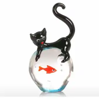 ManoMano Katze und Goldfisch Glasskulptur Briefbeschwerer Objekt Katze Kristall Statuette handgefertigte Statue Tierfiguren dekorative Angebot