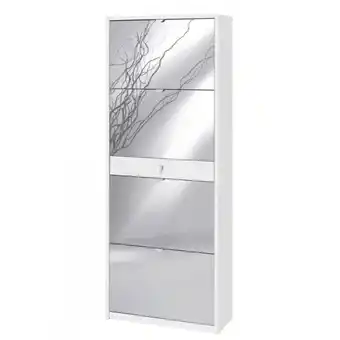 ManoMano Shoe cabinet with four mirrored doors and one drawer in Ossido White 63x29x h164 cm Angebot