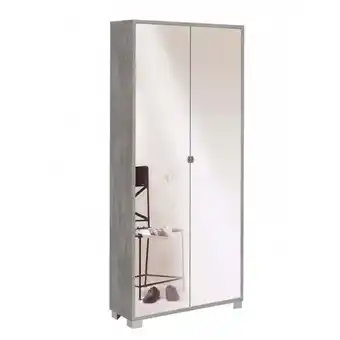 ManoMano Schmaler Mehrzweckschrank mit zwei Spiegeltüren acht Einlegeböden Beton Cemento 83x29x H190 cm Angebot