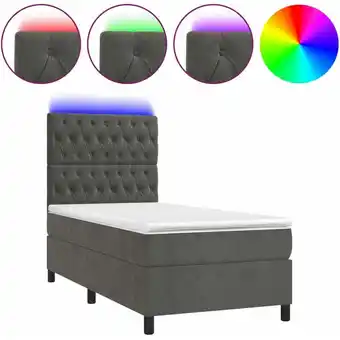 ManoMano Bonnevie - Bettrahmen Einzelbett,Bettgestell und Polsterbett,Boxspringbett mit Matratze & led Dunkelgrau 90x200 cm Samt 18015 Angebot