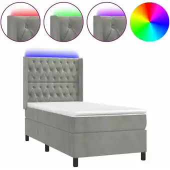 ManoMano Bonnevie - Bettrahmen Einzelbett,Bettgestell und Polsterbett,Boxspringbett mit Matratze & led Hellgrau 90x190 cm Samt 99174 - Angebot