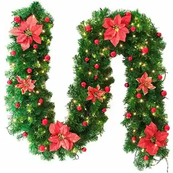 ManoMano Weihnachtsdekoration 270 cm Weihnachtsbaum Girlande Outdoor Weihnachtsdekoration Rote Schleife Tannenzapfen Kugeln Blumen Blä Angebot