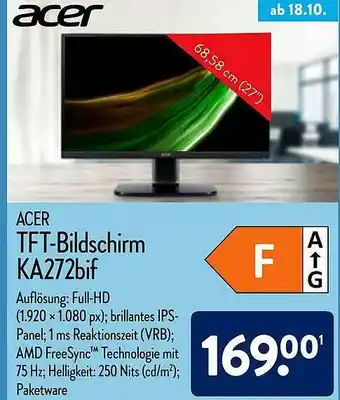 Aldi Nord Acer Tft-bildschirm Ka272bif Angebot