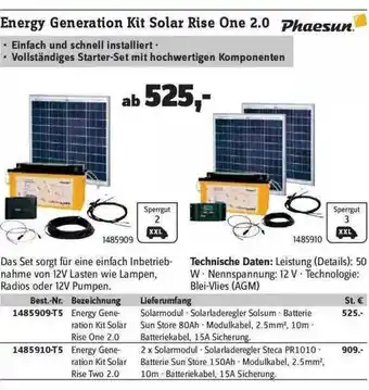 Conrad Energy Generation Kit Solar Rise One 2.0 Phaesun Angebot