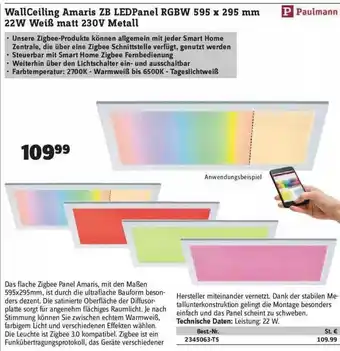 Conrad Wallceiling Amaris Zb Ledpanel Rgbw 595 X 295 Mm 22w Weiß Matt 230v Metall Paulmann Angebot