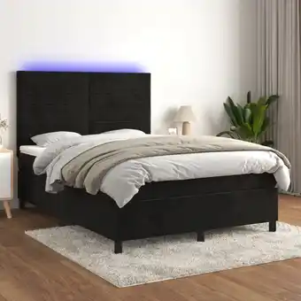 ManoMano Boxspringbett mit Matratze & LED Bett für Erwachsene Schlafzimmerbett Schwarz 140x190 cm Samt NGIVN6561529 BonneVie Angebot