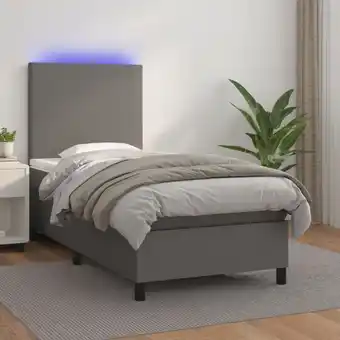 ManoMano Boxspringbett mit Matratze & led Bett für Erwachsene Schlafzimmerbett Grau 100x200 cm Kunstleder NGIVN7398509 Bonnevie Angebot