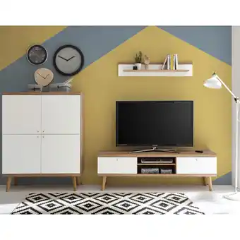 ManoMano Wohnwand mit Highboard MAINZ-61 weiß matt mit Eiche Riviera Nb. b/h/t ca. 277x160x40cm - braun Angebot