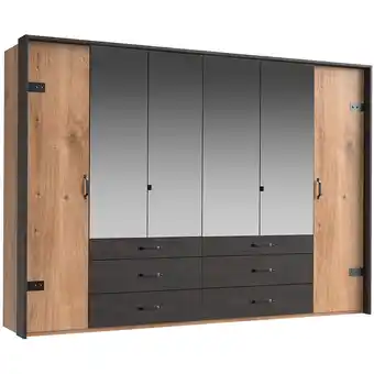 ManoMano Kleiderschrank 6-trg., 300 cm, mit Passepartout, Eiche mit Stahl Nb., DAVENPORT-43 - braun Angebot