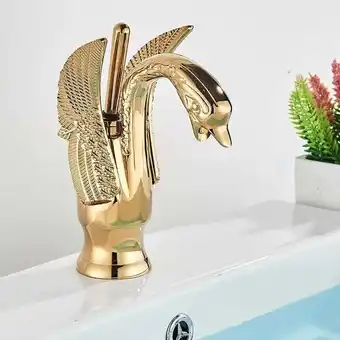 ManoMano Gold Bad Wasserhahn Badarmatur Waschtischarmatur Waschbeckenarmatur Waschbecken Mischbatterie Badezimmer goldenes Tierschwan  Angebot