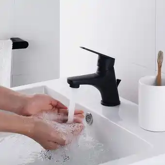 ManoMano CECIPA Waschtischarmatur mit Zugstange Ablaufgarnitur Klein Wasserhahn Bad für Badezimmer, Gäste-WC Schwarz Messing Angebot