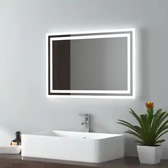 ManoMano EMKE Badspiegel LED Badezimmerspiegel mit Beleuchtung IP44 Wasserdicht Wandspiegel, 60x40cm, Kaltweißes/Warmweißes Licht, Kno Angebot