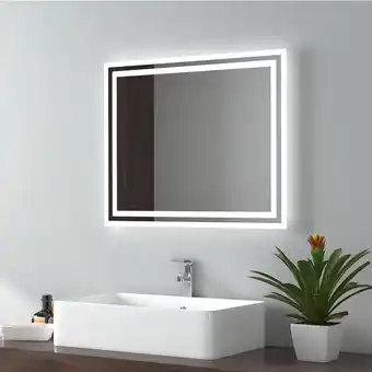 ManoMano Badspiegel led Badezimmerspiegel mit Beleuchtung IP44 Wasserdicht Wandspiegel, 60x50cm, Kaltweißes/Warmweißes Licht, Knopfsch Angebot