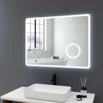 ManoMano Led Badspiegel 90x70cm Badezimmerspiegel mit Beleuchtung mit 3X Vergrößerung, Touch-Schalter, Beschlagfrei und Uhr, Lichtspie Angebot