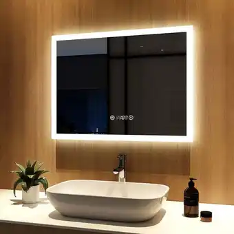 ManoMano Badspiegel mit LED-Beleuchtung 80x60cm Badezimmerspiegel mit Touchschalter, Beschlagfrei und Uhr, Kaltweiß Licht 6500K - Meyk Angebot