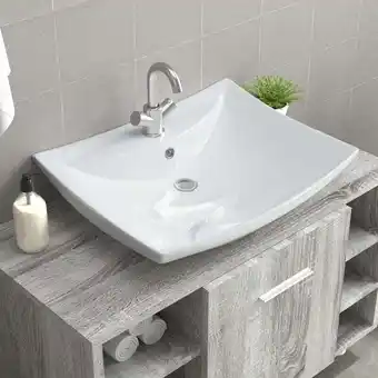 ManoMano Luxuriöses Keramik-Waschbecken, Aufsatzwaschbecken, Waschschale Spülbecken Premium rechteckig mit Überlauf und Hahnloch JSHD8 Angebot