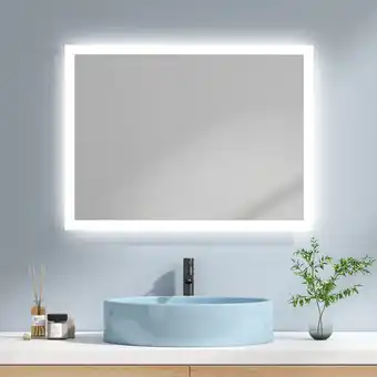 ManoMano Led Badspiegel 80x60cm Badezimmerspiegel mit Warmweißes/Kaltweißes Licht Beschlagfrei und Taste (Modell c) - Emke Angebot