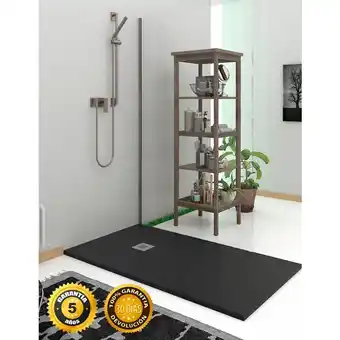 ManoMano Rechteckige Duschwanne aus Harz mit mineralische Ladung - Rutschfest. Extraflache Schiefer Struktur Schwarz 75X150 Ral 9005 Angebot