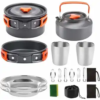 ManoMano 13er-Pack Camping-Kochgeschirr-Set für 2–3 Personen, Picknick, Camping, Wandern, Picknick, Orange Angebot