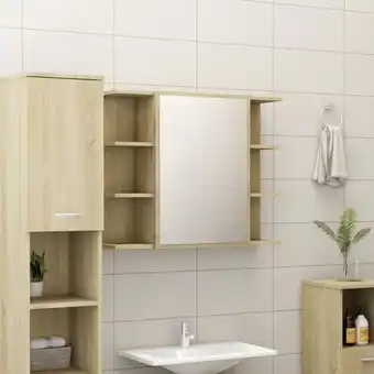 ManoMano Bad-Hängeschränke - Badezimmer Spiegelschrank Sonoma-Eiche 80x20,5x64 cm Holzwerkstoff -BNC57733 - Braun Angebot