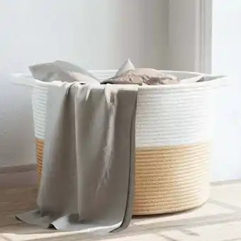 ManoMano Wäschekorb Beige und Weiß Ø55x36 cm Baumwolle vidaXL480536 Angebot