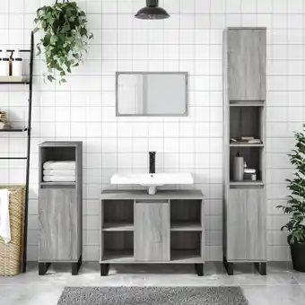 ManoMano 3-tlg. Badmöbel-Set, Badezimmermöbe Grau Sonoma Holzwerkstoff MKE6465 MaisonChic Angebot