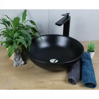 ManoMano Keramik Waschbecken rund ø 400 x 145 schwarz matt ohne Überlauf Aufsatzwaschbecken mit Pop-Up Ablauf schwarz-matt Angebot