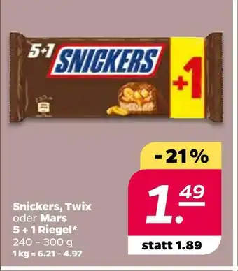 NETTO Snickers, twix oder mars 5 + 1 riegel Angebot