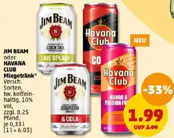 PENNY JIM BEAM oder HAVANA CLUB Mixgetränk 0,33 L Angebot