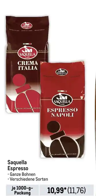 METRO Saquella Espresso Ganze Bohnen je 1000-g Packung Angebot