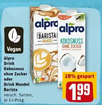 REWE Alpro drink kokosnuss ohne zucker oder drink mandel barista Angebot