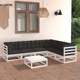 ManoMano 7-tlg. Garten-Lounge-Set, Gartenmöbel, Sitzgruppe Gartenset mit Kissen Weiß Kiefer Massivholz LLOAQ865887 MaisonChic Angebot