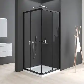 ManoMano Duschabtrennung Duschkabine Schiebetür Eckeinstieg Duschwand Dusche Glas 80x80x185 Schwarz Angebot