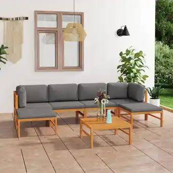 ManoMano 7-tlg. Garten-Lounge-Set, Gartenmöbel, Sitzgruppe Gartenset mit Grauen Kissen Massivholz Teak LLOAQ158204 Maisonchic Angebot