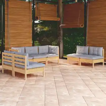 ManoMano 7-tlg. Garten-Lounge-Set, Gartenmöbel, Sitzgruppe Gartenset mit Grauen Kissen Kiefer Massivholz LLOAQ433380 Maisonchic Angebot