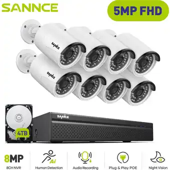 ManoMano 5MP videoüberwachungsset nvr 8KAMERAS smart ir wasserdichtigkeit nachtsicht sicherheitssystem - 4TB hdd - Sannce Angebot