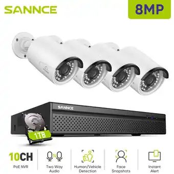 ManoMano 10CH Videoüberwachungssets 8MP nvr 4Kameras Smart ir Nachtsicht Eingebautes Mik Wasserdichtigkeit Sicherheitssystem - 1TB hdd Angebot