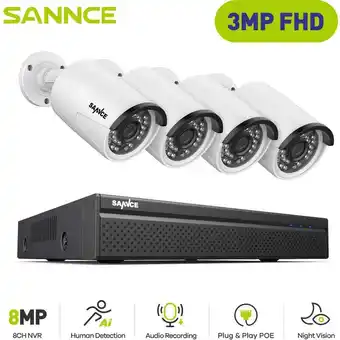 ManoMano Videoüberwachungsset 3MP nvr 4KAMERAS smart ir nachtsicht eingebautes mik sicherheitssystem - Sannce Angebot