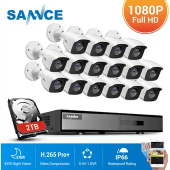 ManoMano 16CH 1080p Überwachungskamerasystem 5 in 1 dvr cctv Kabelgebundene Videoüberwachungskits für Outdoor Indoor 16 Kameras – 2 tb Angebot