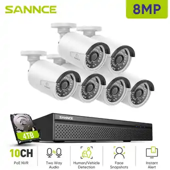 ManoMano 8MP Videoüberwachungssets 10CH nvr 6Kameras Smart ir Nachtsicht Wasserdichtigkeit Sicherheitssystem - 4TB hdd - Sannce Angebot