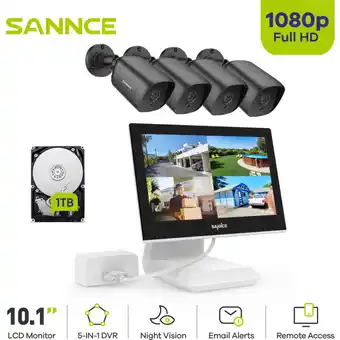 ManoMano 4CH Videoüberwachungssets 10,1'LCD Monitor 1080P 4 Kameras Außen/Innen Nachtsicht Fernüberwachung Sicherheits System - 1TB hd Angebot