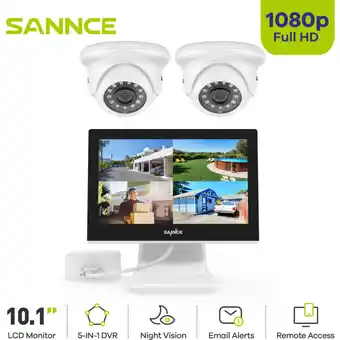 ManoMano 4CH Videoüberwachungssets 10,1'Bildschirm 2 x 1080P Kamera ir Nachtsicht Fernüberwachung Sicherheits Überwachungs System Weiß Angebot